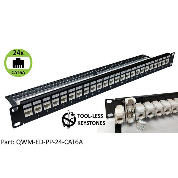 Electriduct Rackmount CAT6A Unshielded 24-Port 1U Patch Panel QWM-ED-PP-24-CAT6A